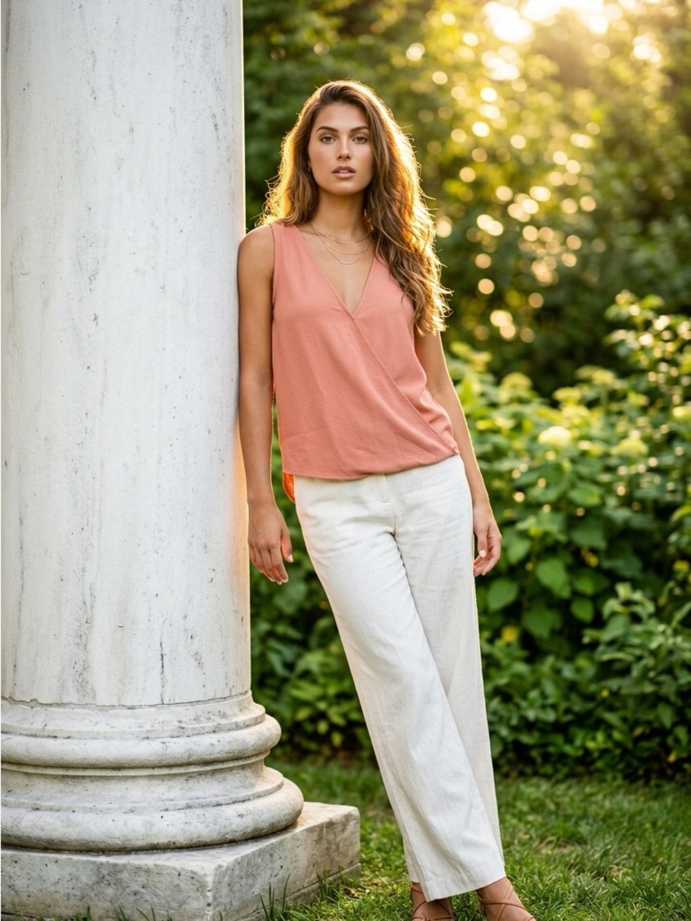 Olive & Oak Womens Medium Peach Pit HiLo Textured Sleeveless Top Blouse